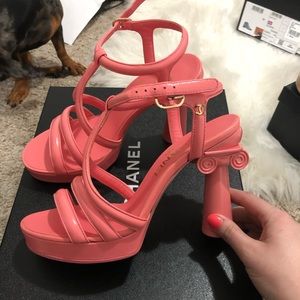 Chanel pink strappy heels